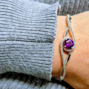Kay Jewelers Amethyst Bolo Bracelet Lab-Created Sapphires Sterling Silver